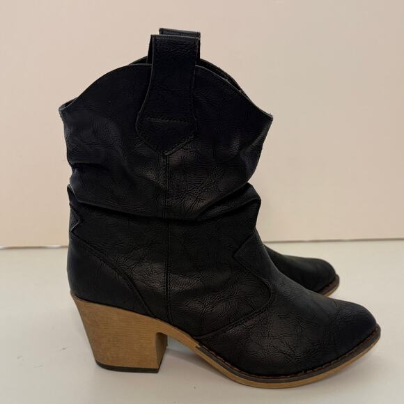 Charles Albert Western Ankle Boots Sz 6 Cowgirl Black Heels Pull On - Picture 4 of 11